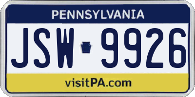 PA license plate JSW9926