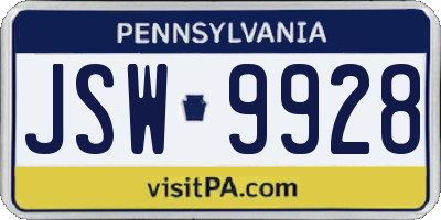 PA license plate JSW9928