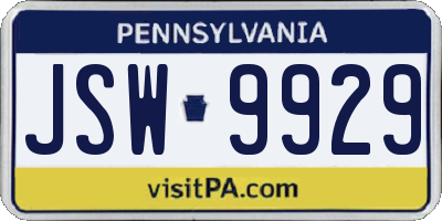 PA license plate JSW9929