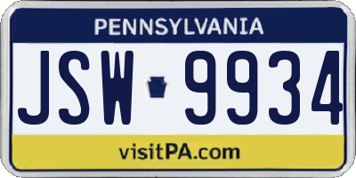 PA license plate JSW9934