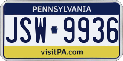 PA license plate JSW9936