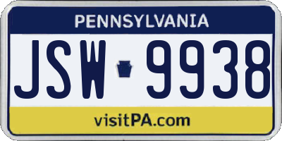 PA license plate JSW9938