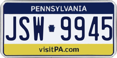 PA license plate JSW9945