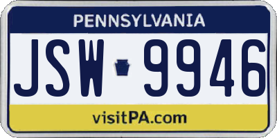 PA license plate JSW9946