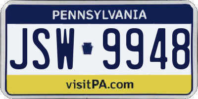 PA license plate JSW9948
