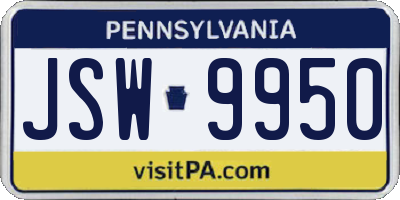PA license plate JSW9950