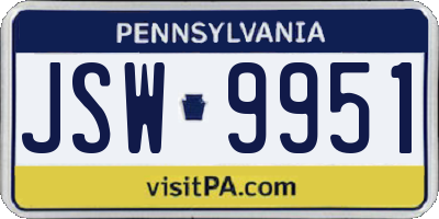 PA license plate JSW9951