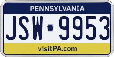 PA license plate JSW9953