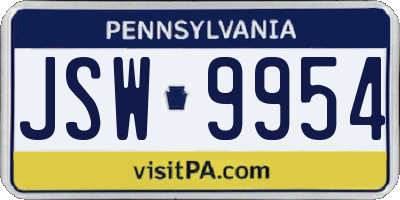 PA license plate JSW9954