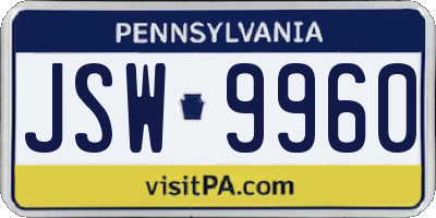 PA license plate JSW9960