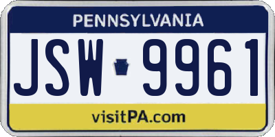 PA license plate JSW9961