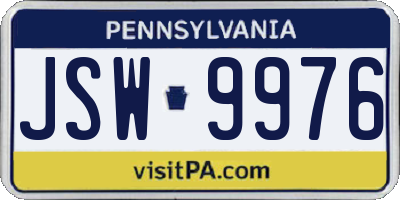 PA license plate JSW9976