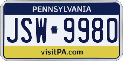 PA license plate JSW9980