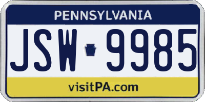 PA license plate JSW9985