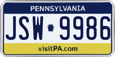 PA license plate JSW9986