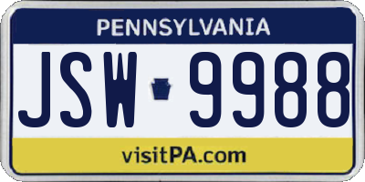 PA license plate JSW9988