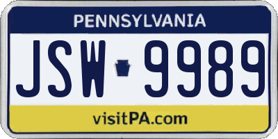 PA license plate JSW9989