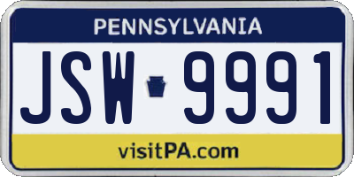 PA license plate JSW9991