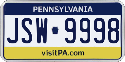 PA license plate JSW9998