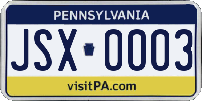 PA license plate JSX0003