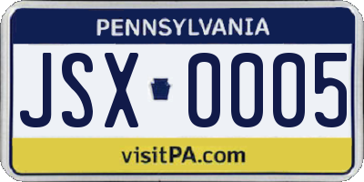PA license plate JSX0005