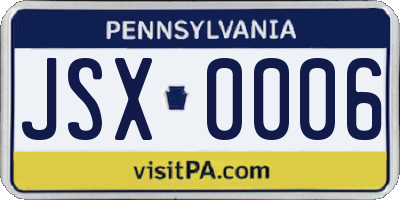 PA license plate JSX0006
