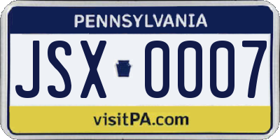 PA license plate JSX0007