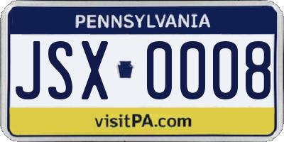 PA license plate JSX0008