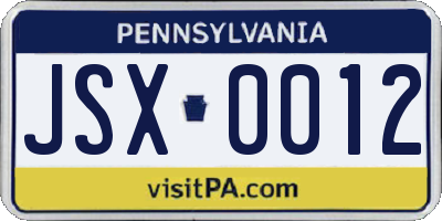 PA license plate JSX0012