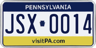 PA license plate JSX0014