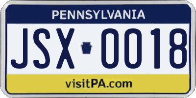 PA license plate JSX0018