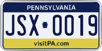 PA license plate JSX0019