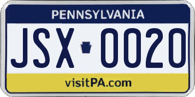 PA license plate JSX0020