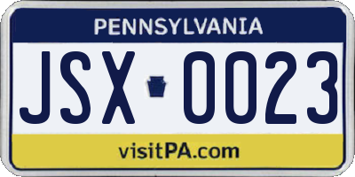 PA license plate JSX0023