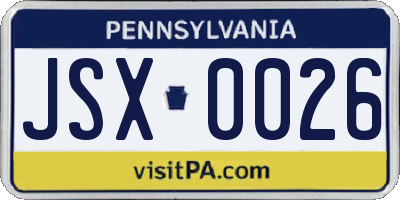 PA license plate JSX0026