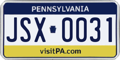 PA license plate JSX0031