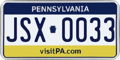 PA license plate JSX0033