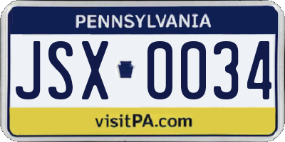 PA license plate JSX0034