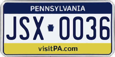 PA license plate JSX0036