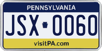 PA license plate JSX0060