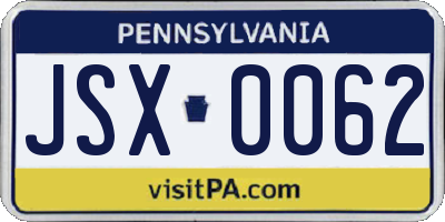 PA license plate JSX0062