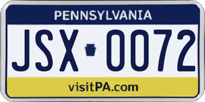 PA license plate JSX0072