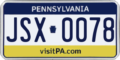 PA license plate JSX0078