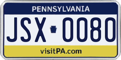PA license plate JSX0080