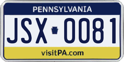 PA license plate JSX0081