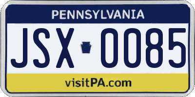 PA license plate JSX0085