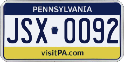 PA license plate JSX0092