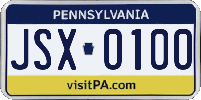 PA license plate JSX0100