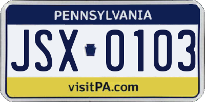 PA license plate JSX0103