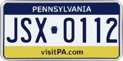 PA license plate JSX0112